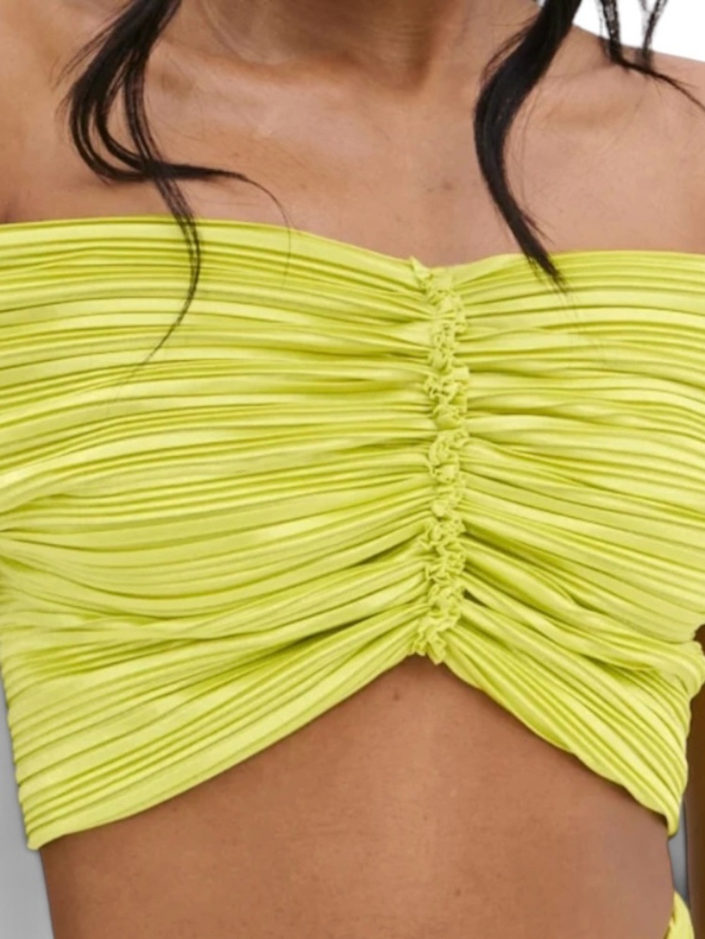 NWT AKIRA Ruched Strapless Crop Top in Lime Green